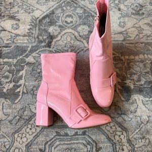 Pink Heeled Booties w/Buckle Detail- Never Worn